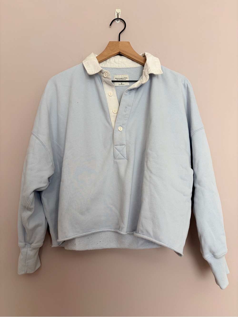 Abercrombie & Fitch Baby Blue Cropped Polo Sweatshirt XL